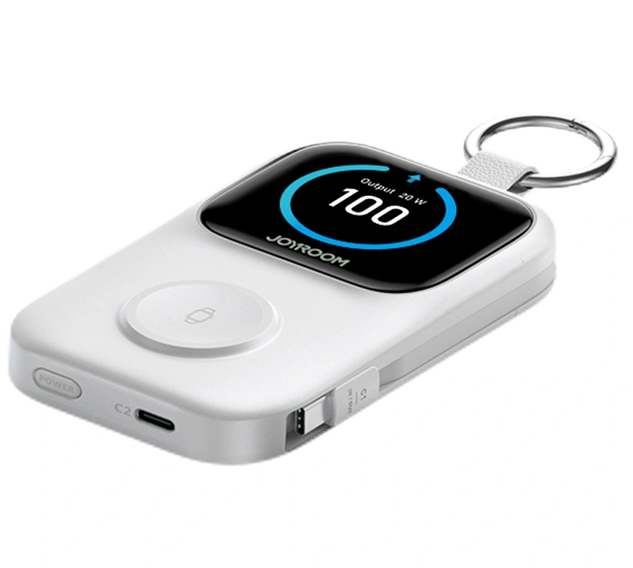 Joyroom JR-W19 trådløs ekstern batteri, 5000mAh, 20W, QC + PD, 1 x Lightning - 1 x QI - 2 x USB-C, Hvid