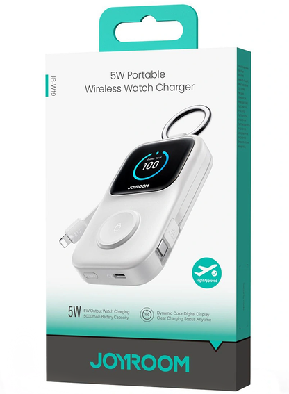 Joyroom JR-W19 trådløs ekstern batteri, 5000mAh, 20W, QC + PD, 1 x Lightning - 1 x QI - 2 x USB-C, Hvid