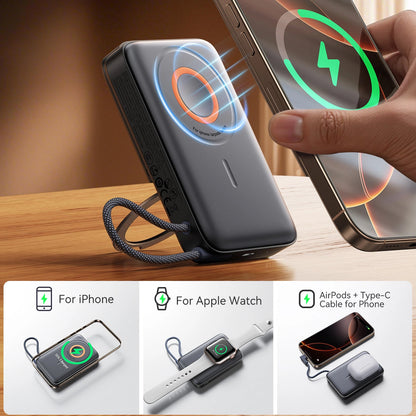 Ekstern trådløs batteri Joyroom JR-PBM02, 10000mAh, 22.5W, PD + FQI, 1 x QI - 2 x USB-C, Sort