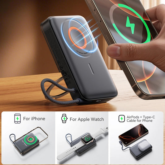 Ekstern trådløs batteri Joyroom JR-PBM02, 10000mAh, 22.5W, PD + FQI, 1 x QI - 2 x USB-C, Sort