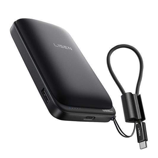 Trådløs Ekstern Batteri Lisen P604, 10000mAh, 65W, QC + PD + FQI, 1 x QI - 1 x USB-A - 1 x USB-C, Sort