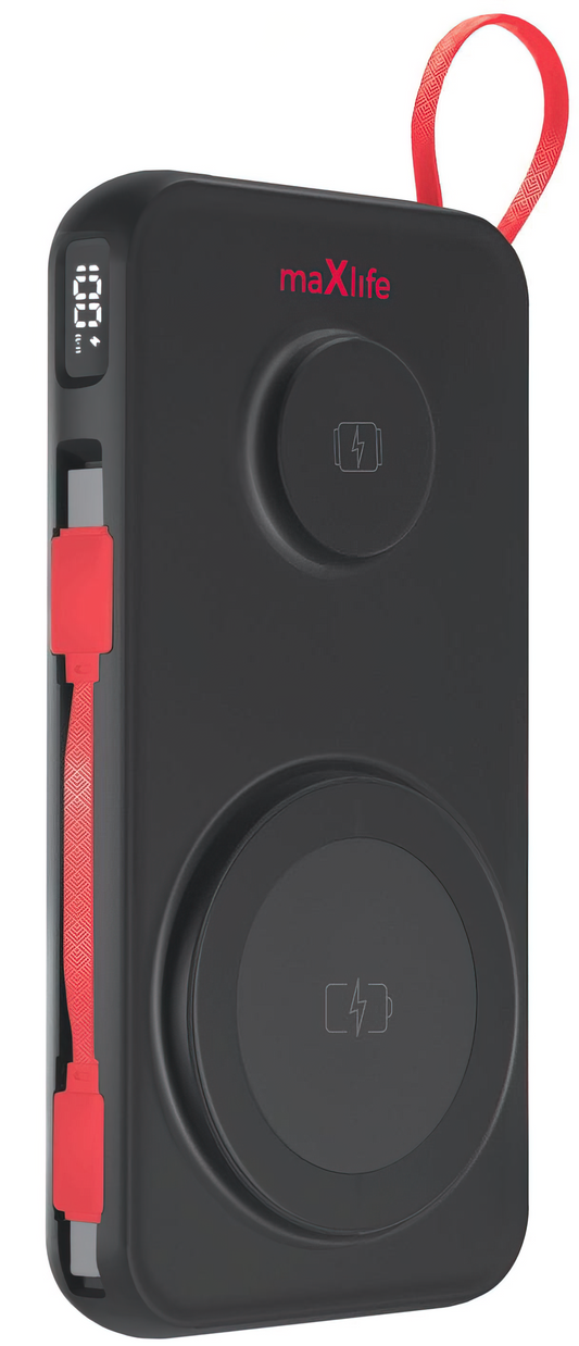 Ekstern trådløs batteri MaXlife MXPB-08, 10000mAh, 22.5W, QC + PD + FQI + QI, 1 x USB-A - 1 x USB-C - 2 x QI, Sort