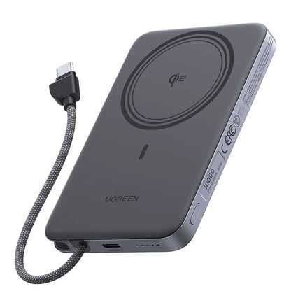 UGREEN PB570 trådløs powerbank (75982B), 10000 mAh, 30 W, PD + FQI, 1 x Qi – 2 x USB-C, grå