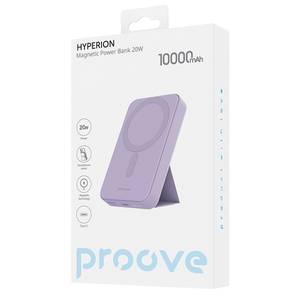Ekstern Trådløs Batteri Proove Hyperion, 10000mAh, 20W, PD + FQI, 1 x QI - 1 x USB-C, Lilla