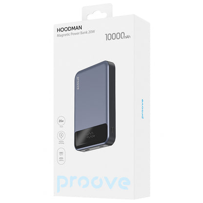 Ekstern trådløs batteri Proove Hoodman, 10000mAh, 20W, PD + FQI, 1 x QI - 1 x USB-C, Grå PBH120010003