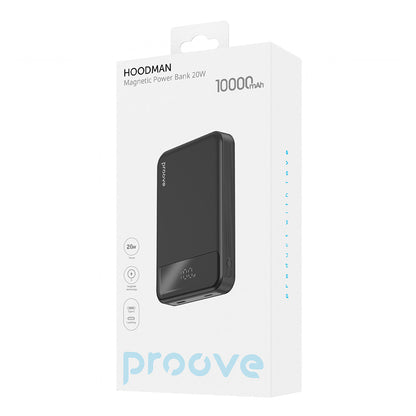 Proove Hoodman Wireless External Battery, 10000mAh, 20W, PD + FQI, 1 x QI - 1 x USB-C, Black PBH120010001
