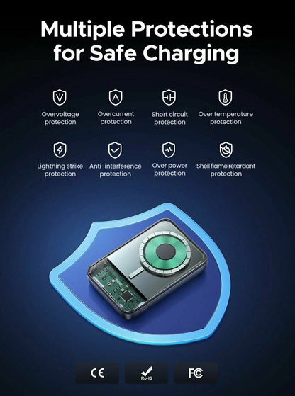 Ekstern Trådløs Batteri UGREEN PB562, 10000mAh, 20W, PD + FQI, 1 x QI - 1 x USB-C, Sort