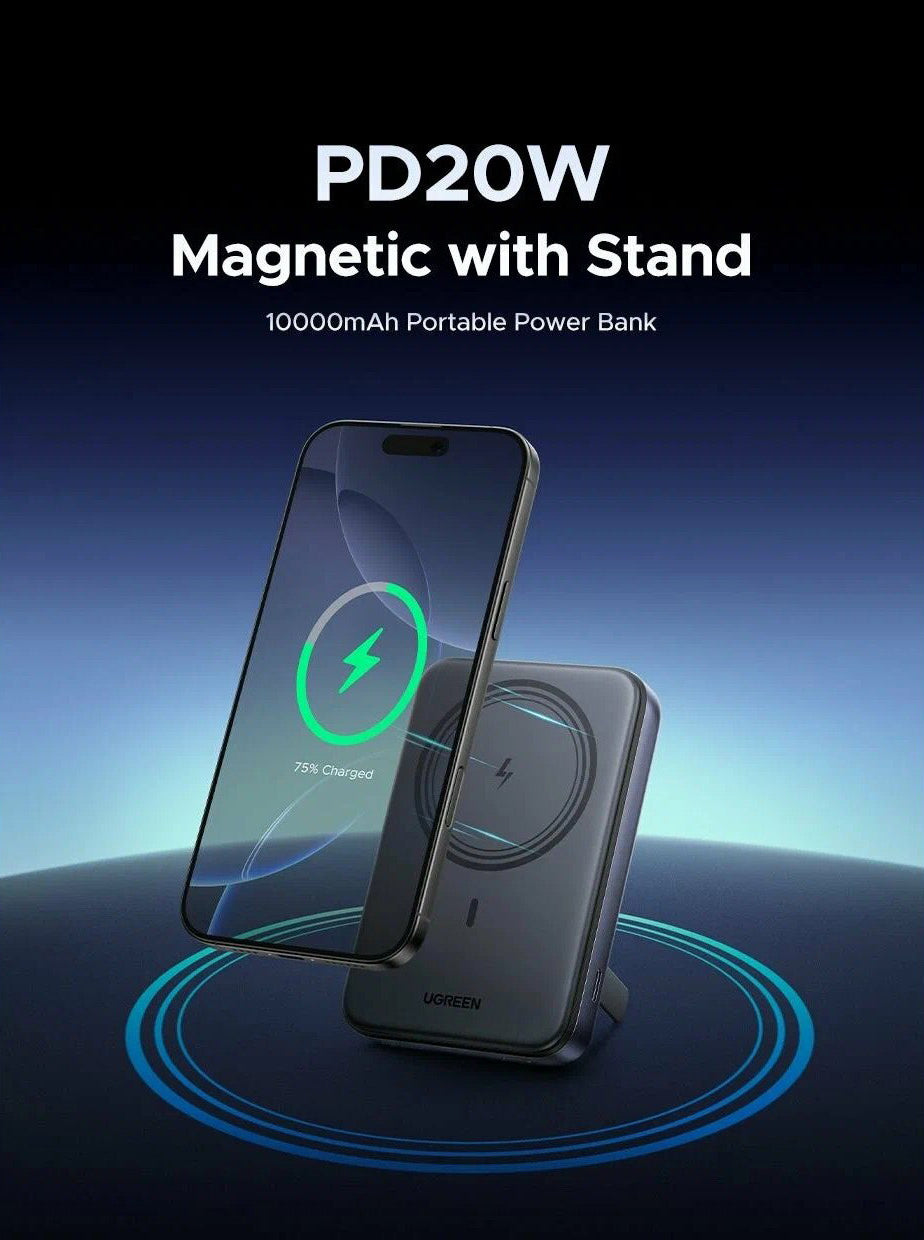 Ekstern Trådløs Batteri UGREEN PB562, 10000mAh, 20W, PD + FQI, 1 x QI - 1 x USB-C, Sort