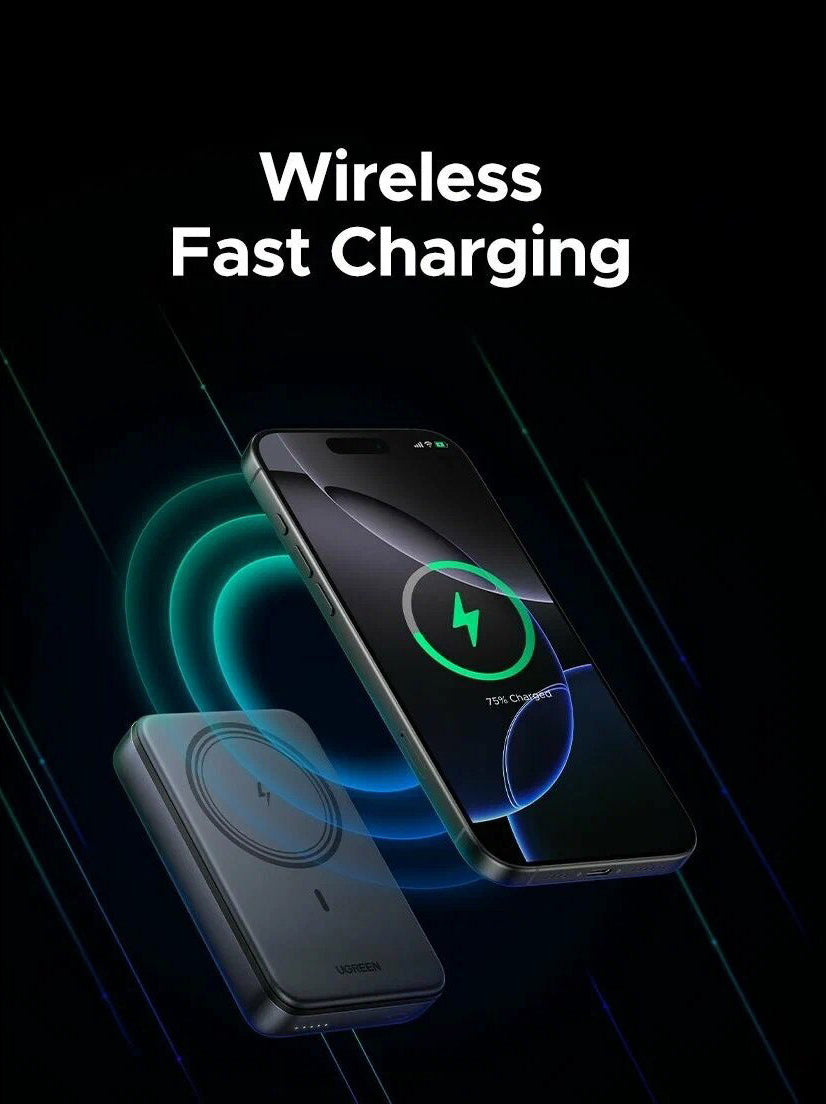 Ekstern Trådløs Batteri UGREEN PB562, 10000mAh, 20W, PD + FQI, 1 x QI - 1 x USB-C, Sort