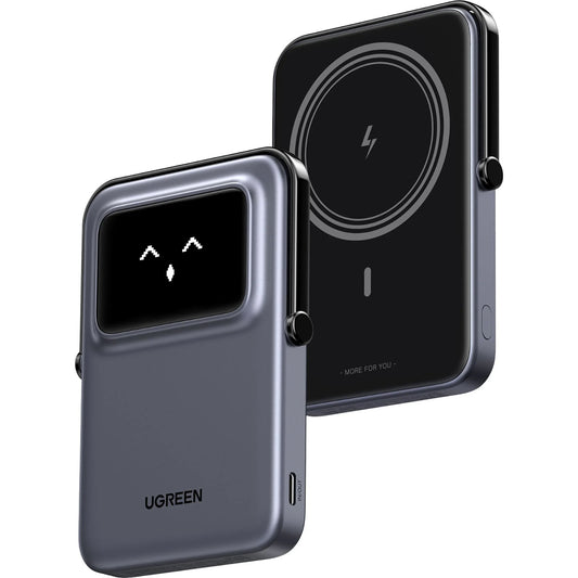Ekstern trådløs batteri UGREEN PB571 Uno, 5000mAh, 20W, PD + FQI, 1 x QI - 1 x USB-C, Grå