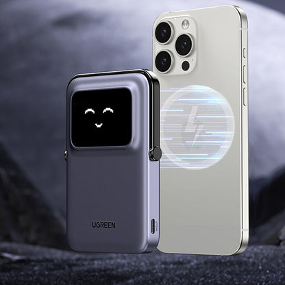 Ekstern trådløs batteri UGREEN PB571 Uno, 5000mAh, 20W, PD + FQI, 1 x QI - 1 x USB-C, Lilla