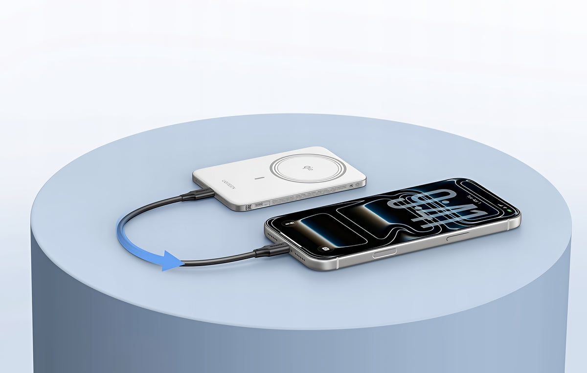 Trådløs Ekstern Batteri UGREEN PB580 (95931B), 5000mAh, 20W, PD + FQI, 1 x QI - 1 x USB-C, Hvid