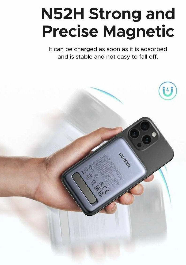 Ekstern Trådløs Batteri UGREEN PB562, 10000mAh, 20W, PD + FQI, 1 x QI - 1 x USB-C, Sort