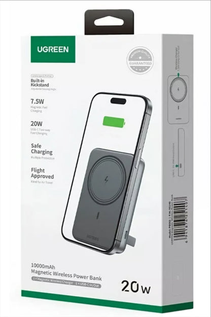 Trådløs Ekstern Batteri UGREEN PB561, 10000mAh, 20W, PD + FQI, 1 x QI - 1 x USB-C, Sort