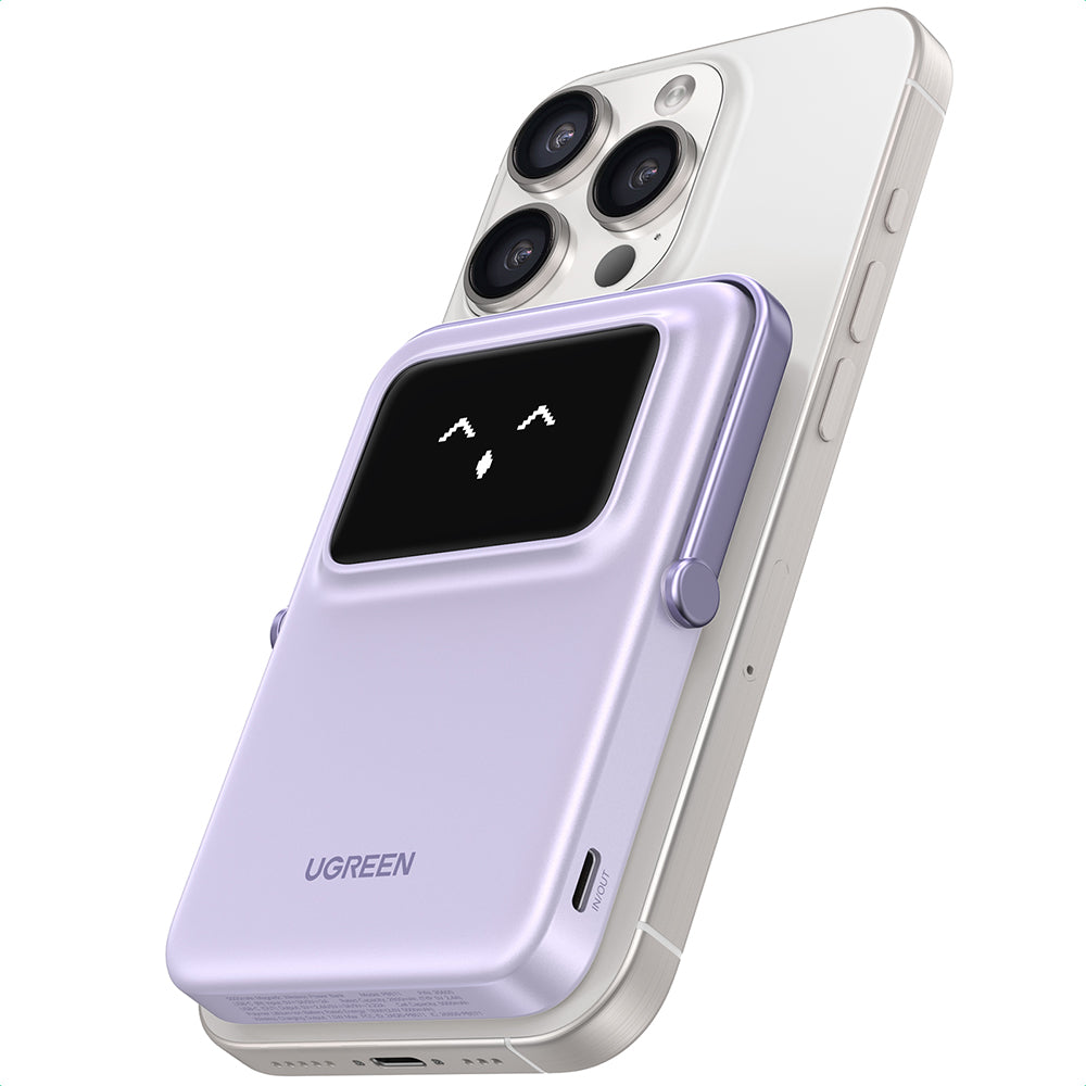 Ekstern trådløs batteri UGREEN PB571 Uno, 5000mAh, 20W, PD + FQI, 1 x QI - 1 x USB-C, Lilla