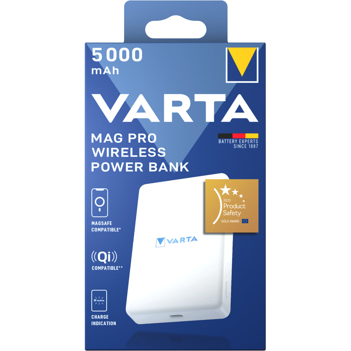 Ekstern trådløs batteri Varta Mag Pro, 5000mAh, 12W, 1 x QI - 1 x USB-C, Hvid