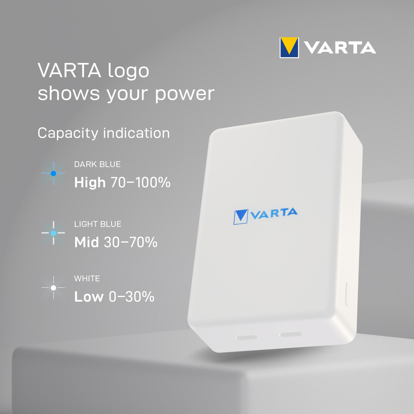 Ekstern trådløs batteri Varta Mag Pro, 5000mAh, 12W, 1 x QI - 1 x USB-C, Hvid