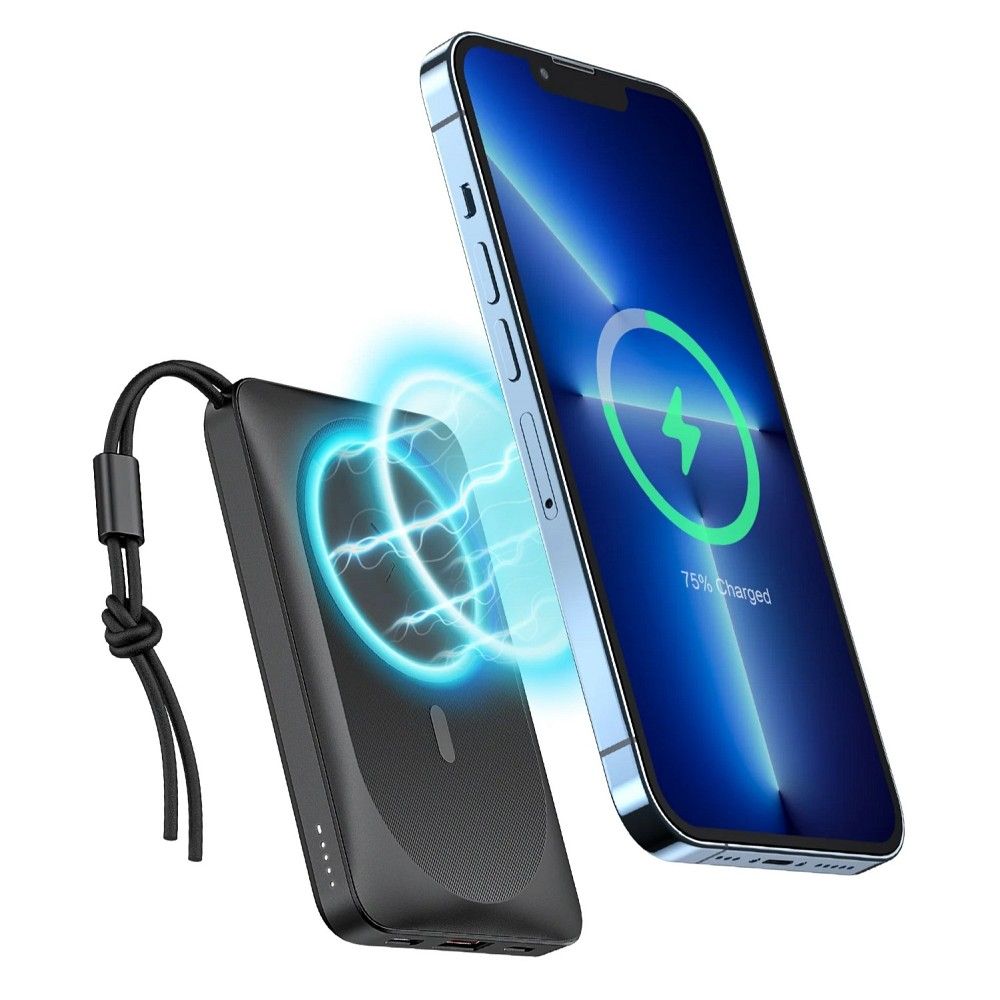 Ekstern trådløs batteri Veger VP1151 / W1151, 10000mAh, 22.5W, QC + PD + FQI, 1 x QI - 1 x USB-A - 1 x USB-C, Sort