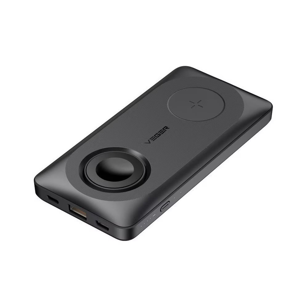 Ekstern Trådløs Batteri Veger MagMulti W1156, 10000mAh, 22.5W, QC + PD + FQI, 2 x QI - 1 x USB-A - 1 x USB-C, Sort