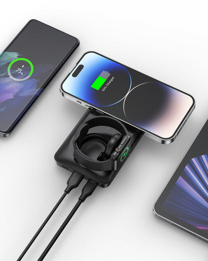 Ekstern Trådløs Batteri Veger MagMulti W1156, 10000mAh, 22.5W, QC + PD + FQI, 2 x QI - 1 x USB-A - 1 x USB-C, Sort