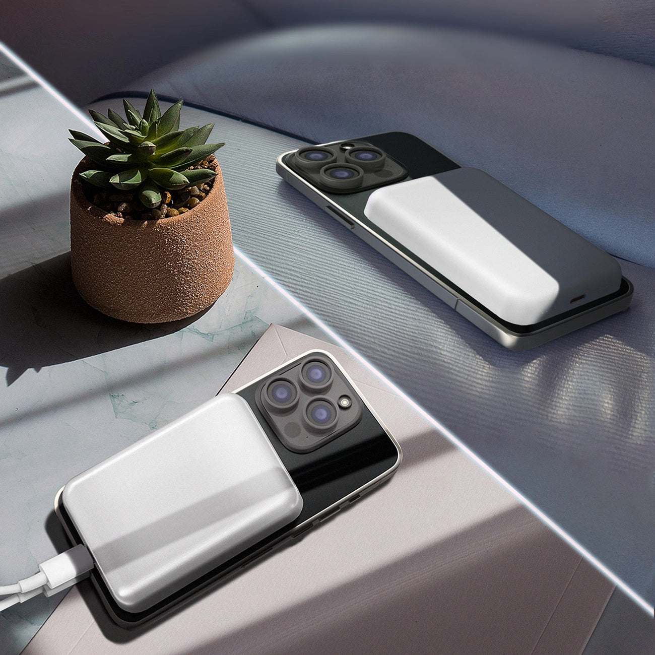 Ekstern trådløs batteri WZK WRW349YWS, 10000mAh, 20W, PD + FQI, 1 x QI - 1 x USB-C, Hvid