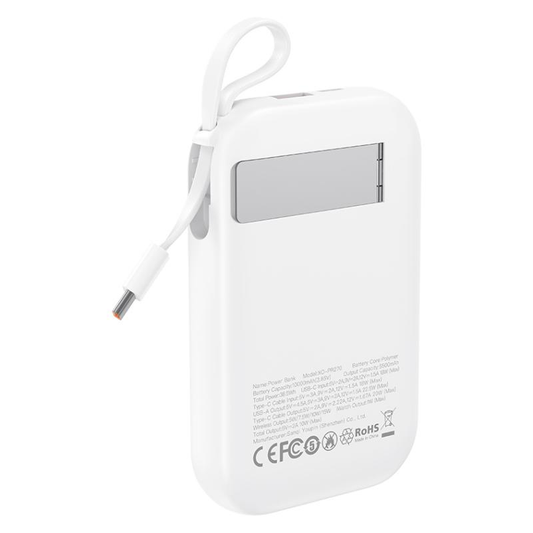 Ekstern trådløs batteri XO Design PR270, 10000mAh, 22.5W, QC + PD + QI, 1 x QI - 1 x USB-A - 1 x USB-C, Hvid