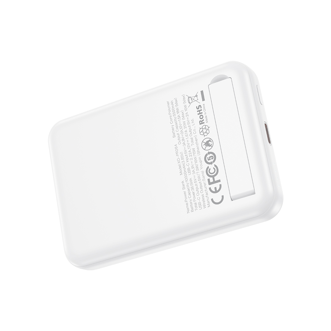 Ekstern trådløs batteri XO Design PR264, 10000mAh, 20W, PD + FQI, 1 x USB-C, Hvid