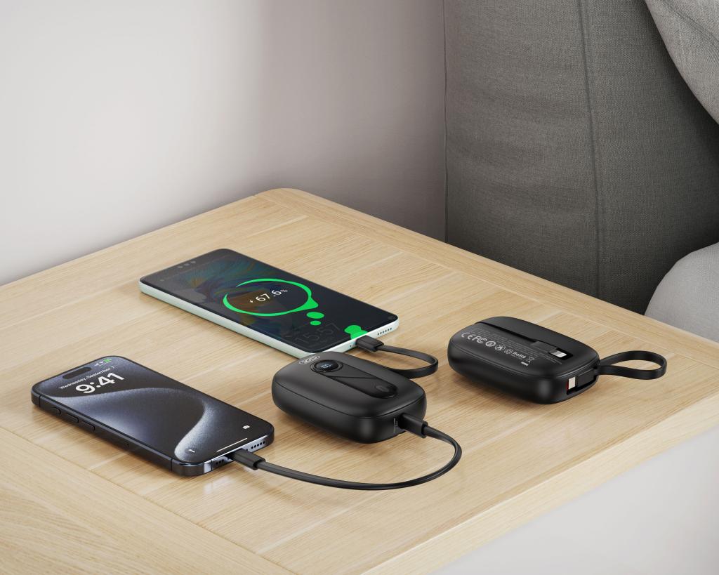 Ekstern batteri XO Design PR246, 10000mAh, 22.5W, PD, 1 x Lightning - 2 x USB-C, Sort