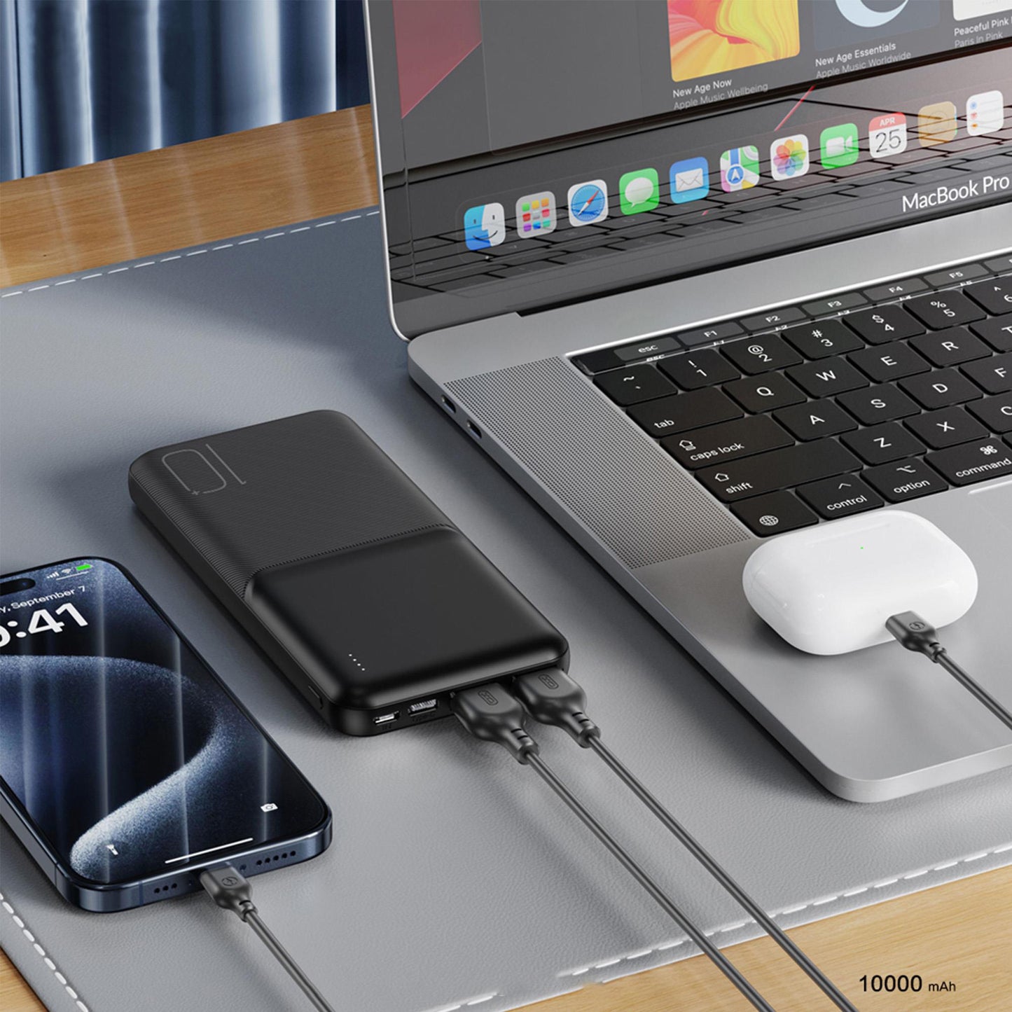 Eksternt batteri XO Design PR251, 10000mAh, 10W, 2 x USB-A, Sort