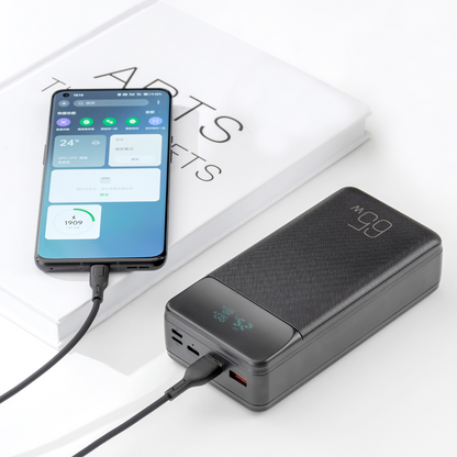 Eksternt batteri XO Design PR201, 30000mAh, 65W, QC + PD, 1 x USB-C - 2 x USB-A, Sort