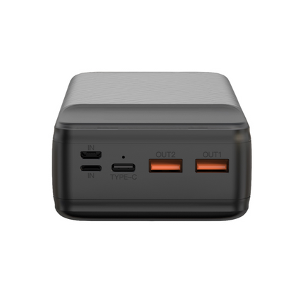 Eksternt batteri XO Design PR201, 30000mAh, 65W, QC + PD, 1 x USB-C - 2 x USB-A, Sort
