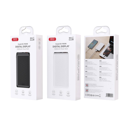 XO Design PB308 Ekstern Batteri, 10000mAh, 22.5W, QC + PD, 1 x USB-A - 1 x USB-C, Sort