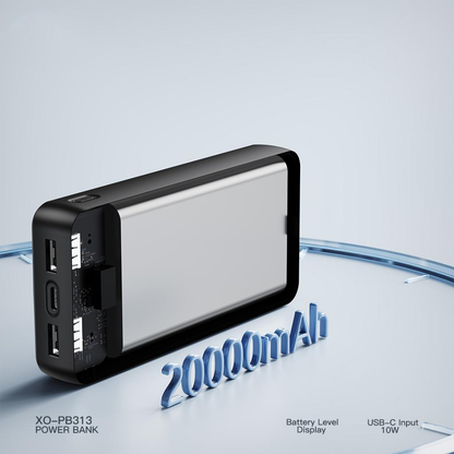 Ekstern Batteri XO Design PB313, 20000mAh, 10W, 2 x USB-A, Sort