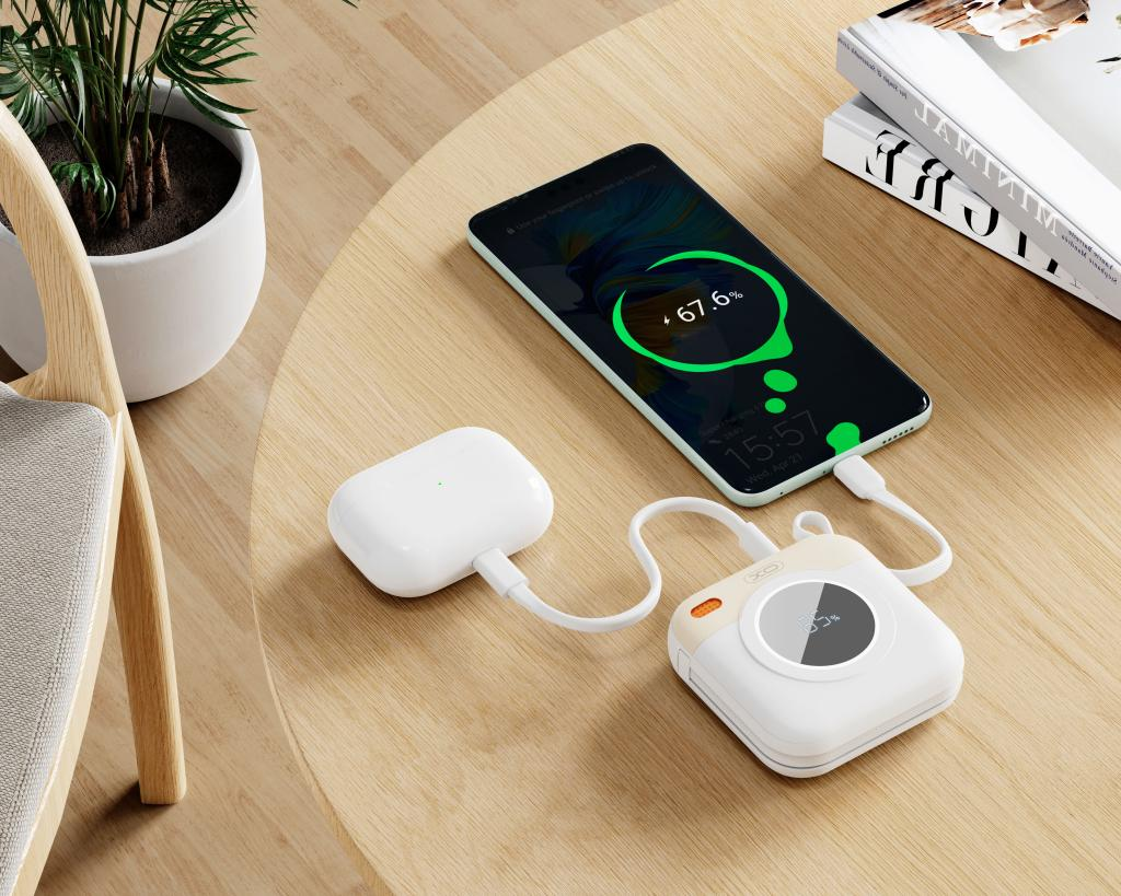 Ekstern batteri XO Design PR258, 10000mAh, 20W, QC + PD, 1 x Lightning - 1 x USB-C, Beige