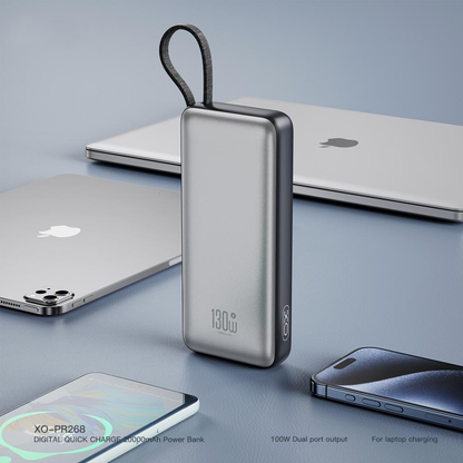 XO Design PR268 External Battery, 20000mAh, 130W, QC + PD, 1 x USB-A - 2 x USB-C, Gray