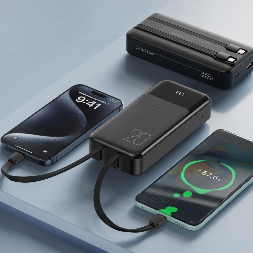 Ekstern batteri XO Design PR249, 20000mAh, 22.5W, QC + PD, 1 x Lightning - 1 x USB-A - 2 x USB-C, Sort