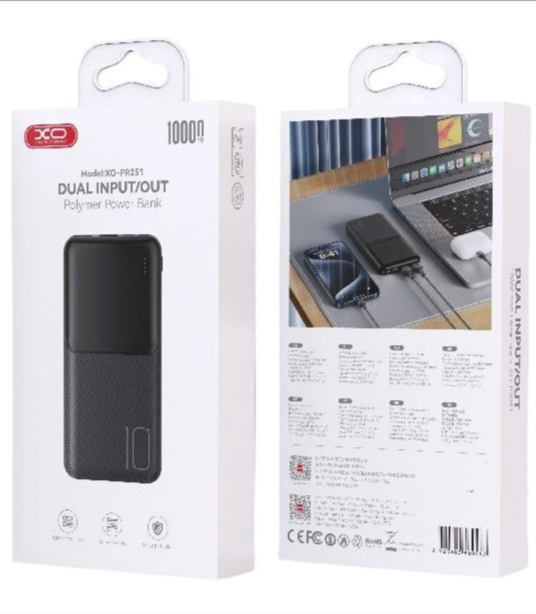 Eksternt batteri XO Design PR251, 10000mAh, 10W, 2 x USB-A, Sort