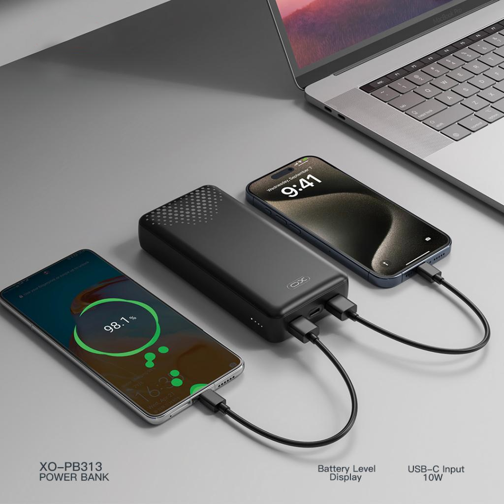 Ekstern Batteri XO Design PB313, 20000mAh, 10W, 2 x USB-A, Sort