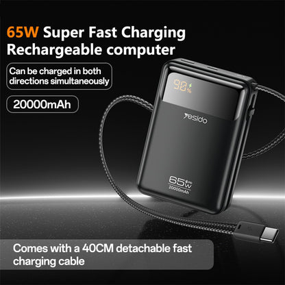 Yesido YP97 External Battery, 20000mAh, 65W, PD, 2 x USB-C, Gray