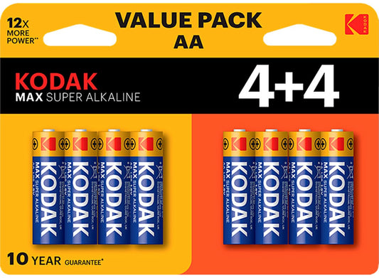 Kodak Max Alkaline batteri, AA / LR6, sæt med 8 stk EKSTD30419902P8