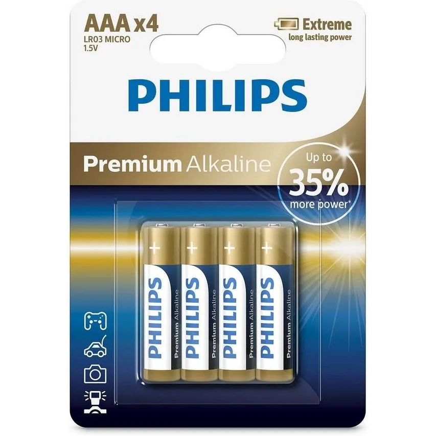 Philips Premium batteri, AAA / LR3, sæt med 4 stk Phil-LR03M4B/10