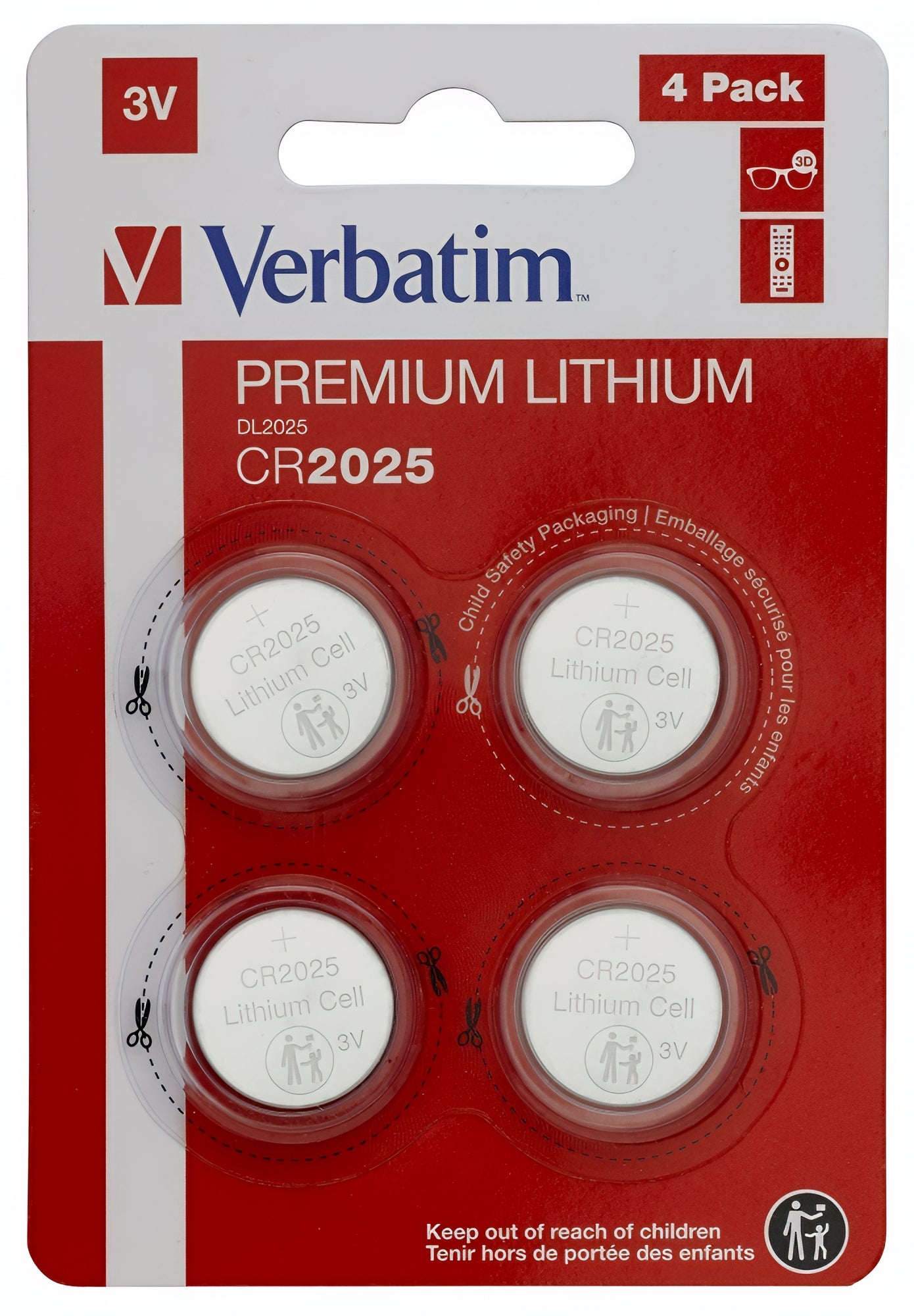 Verbatim Premium batteri, CR2025, Sæt med 4 stk 49532