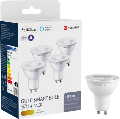 LED-pære Yeelight W1, Wi-Fi, GU10, 4.8W, 2700K, 350lm, Sæt med 4 stykker YLDP004