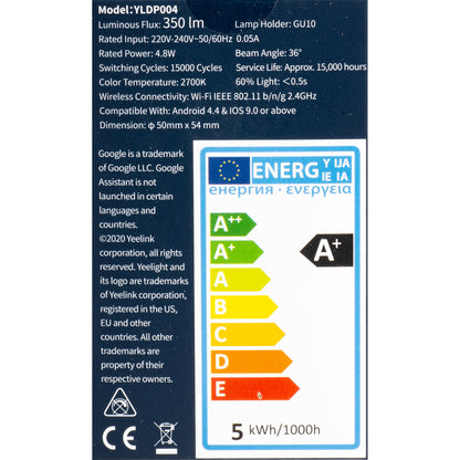 LED-pære Yeelight W1, Wi-Fi, GU10, 4.8W, 2700K, 350lm YLDP004