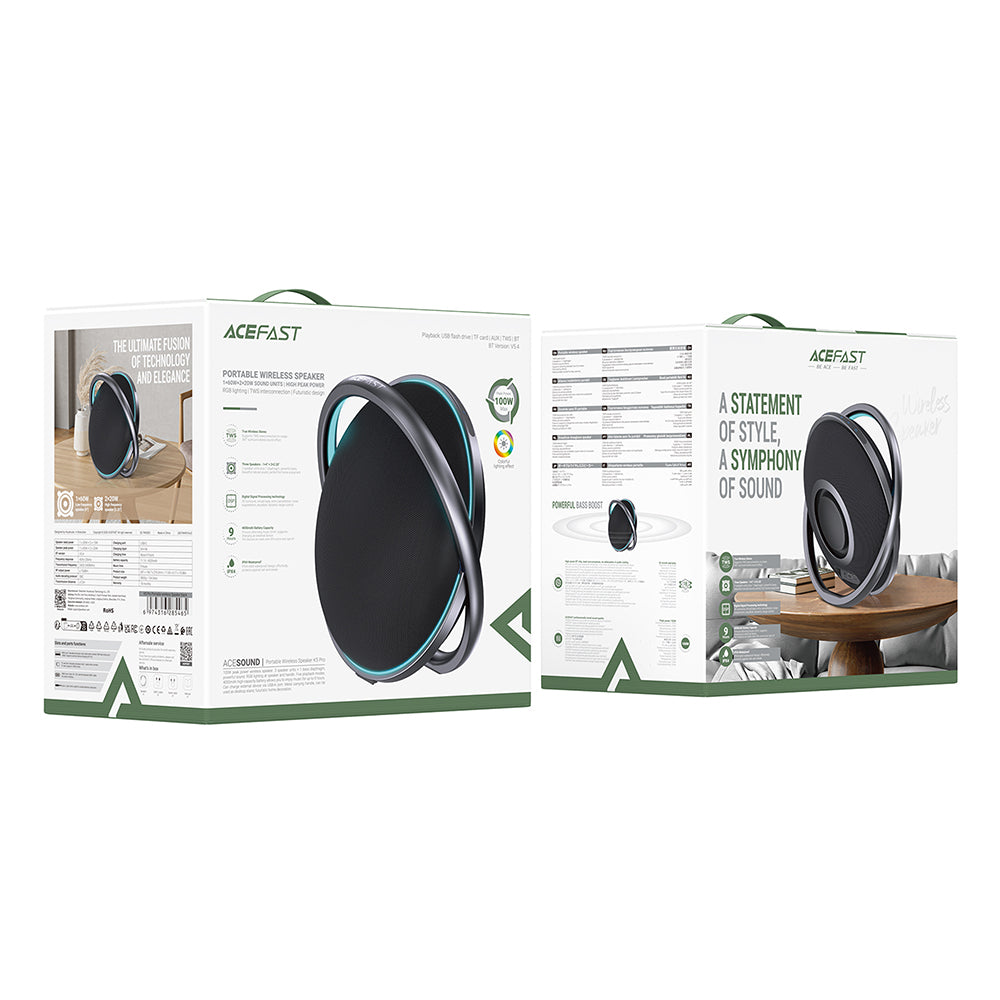 Bluetooth-højttaler Acefast K5 Pro, 100W, RGB, Vandtæt, Sort