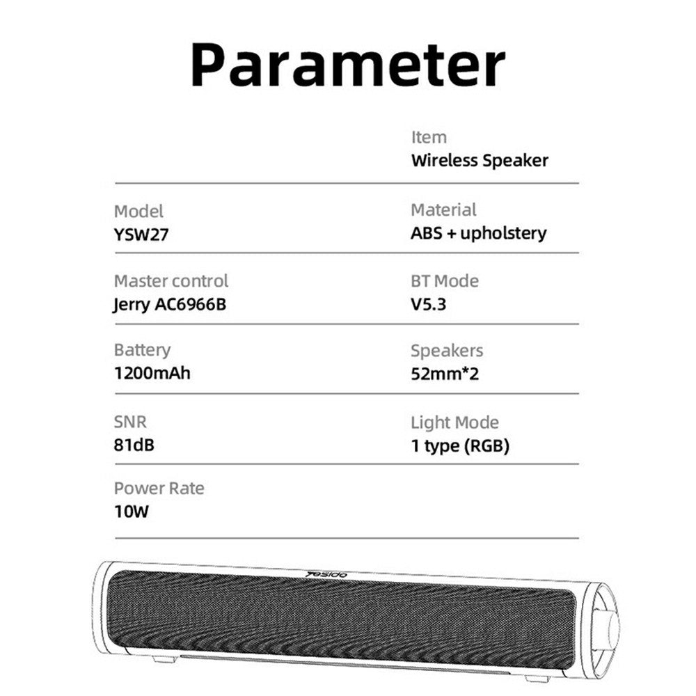 Bluetooth-højttaler Yesido YSW27, 10W, RGB, Sort