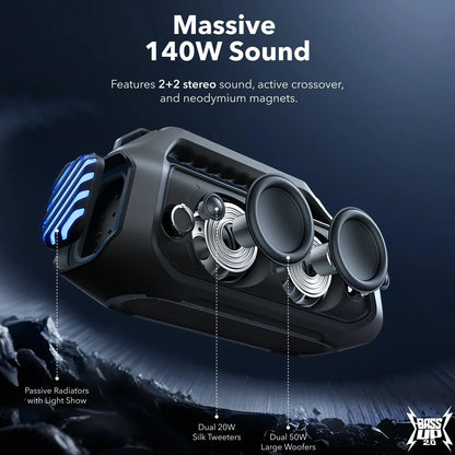 Bærbar Bluetooth-højttaler Anker SoundCore Boom 2 Plus, 140W, TWS, RGB, Vandtæt, Sort A3134011