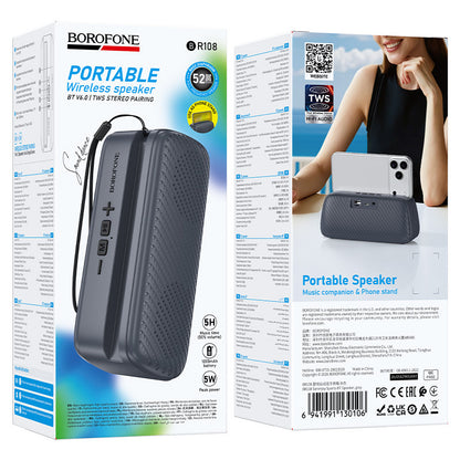 Bærbar Bluetooth-højttaler Borofone BR108 Serenjoy, 5 W, TWS, grå