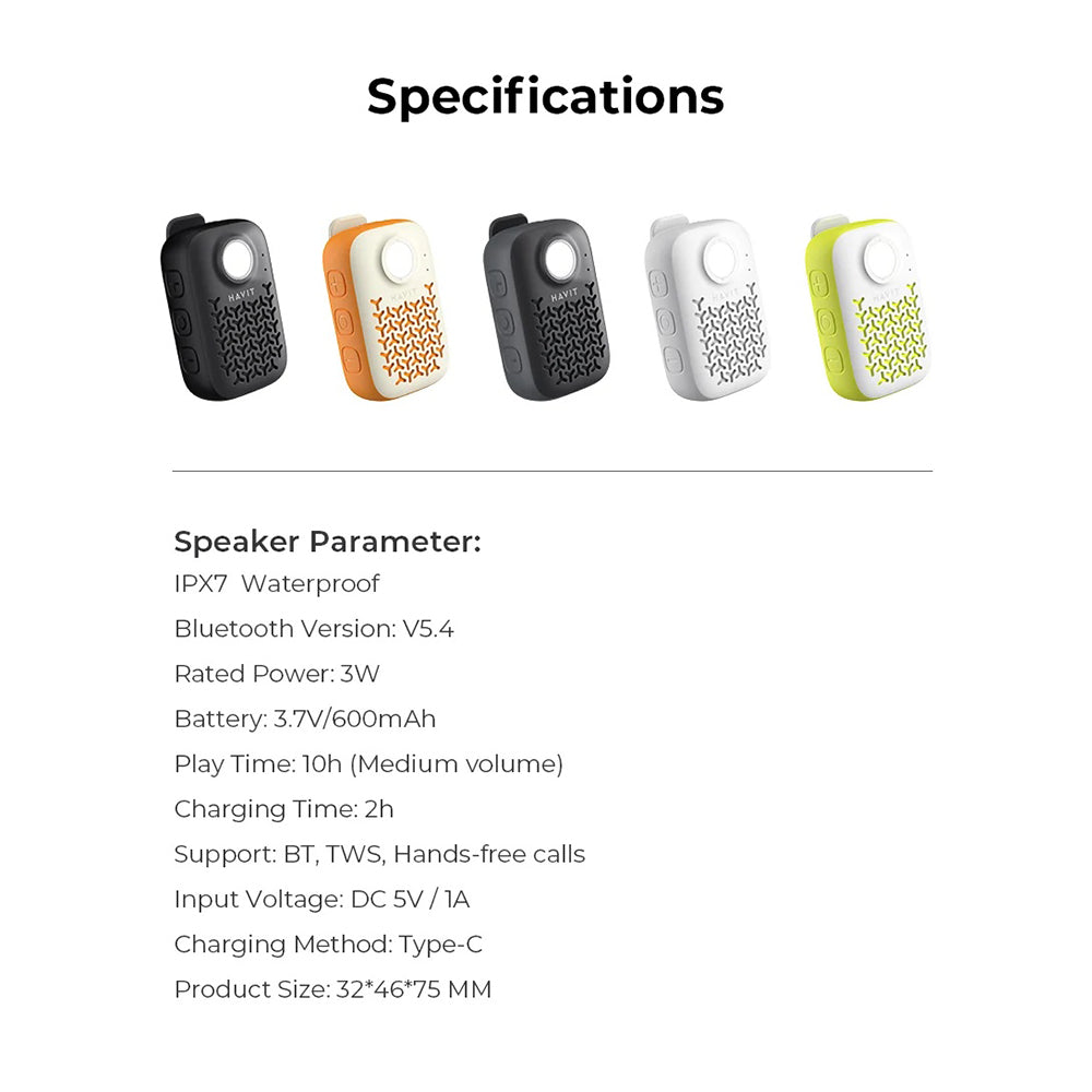 Bærbar Bluetooth-højttaler HAVIT SK868BT, 5W, Vandtæt, Sort