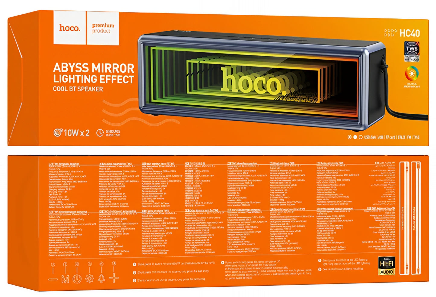 Bærbar Bluetooth-højttaler HOCO HC40, 2 x 10W, TWS, RGB, Sort